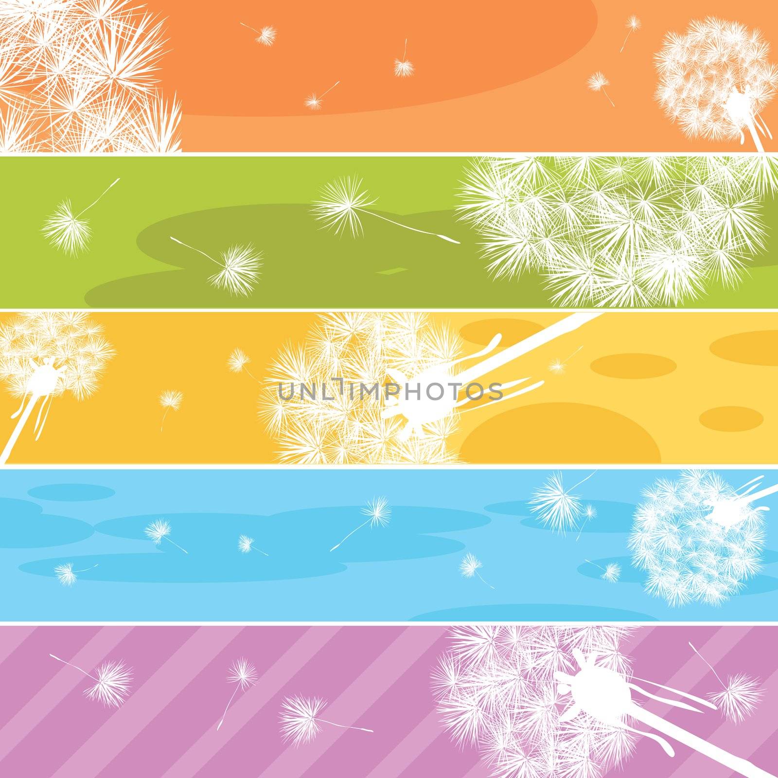 Web banners with stylized dandelions in pastels