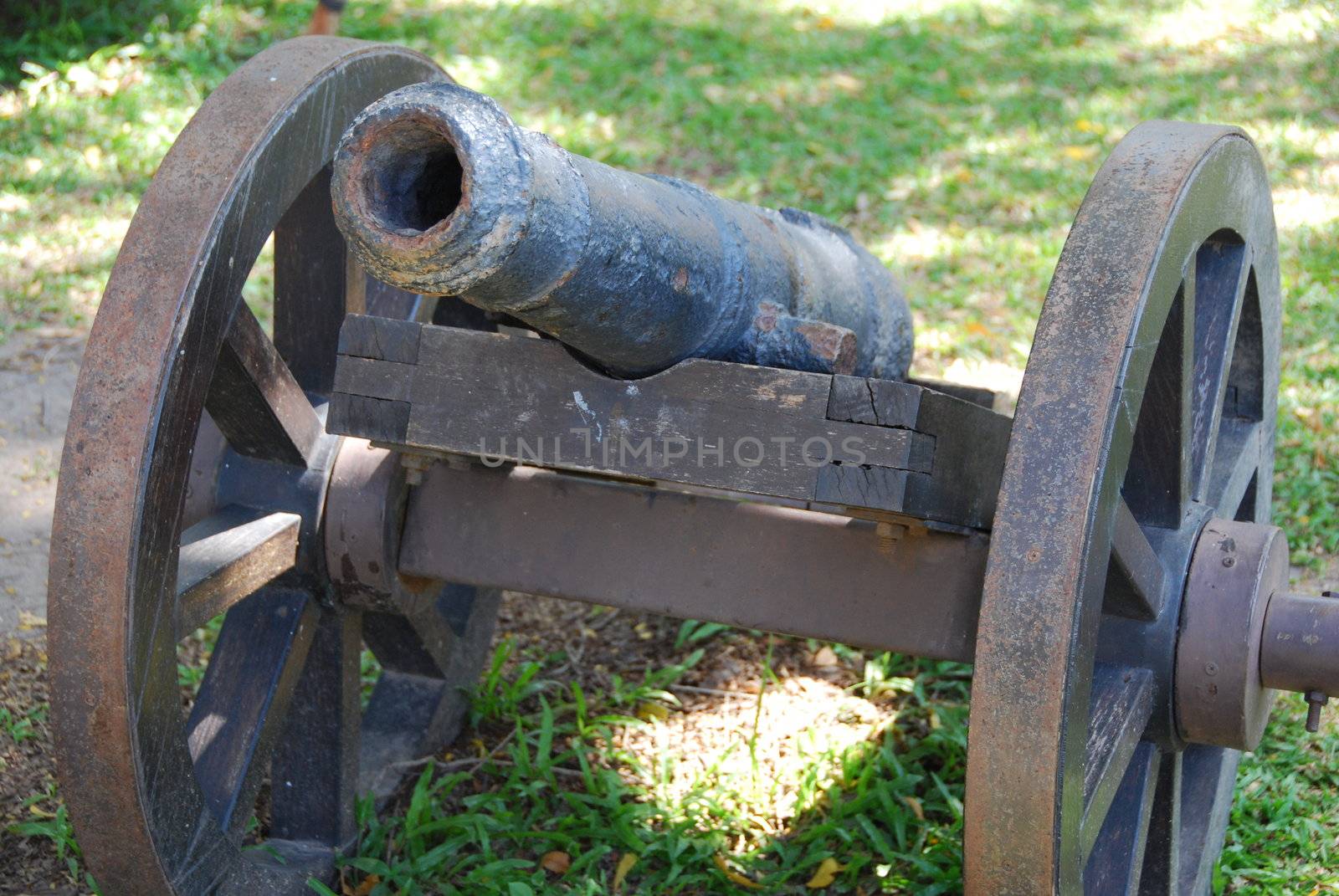 Close-up of an old cannon at a fort