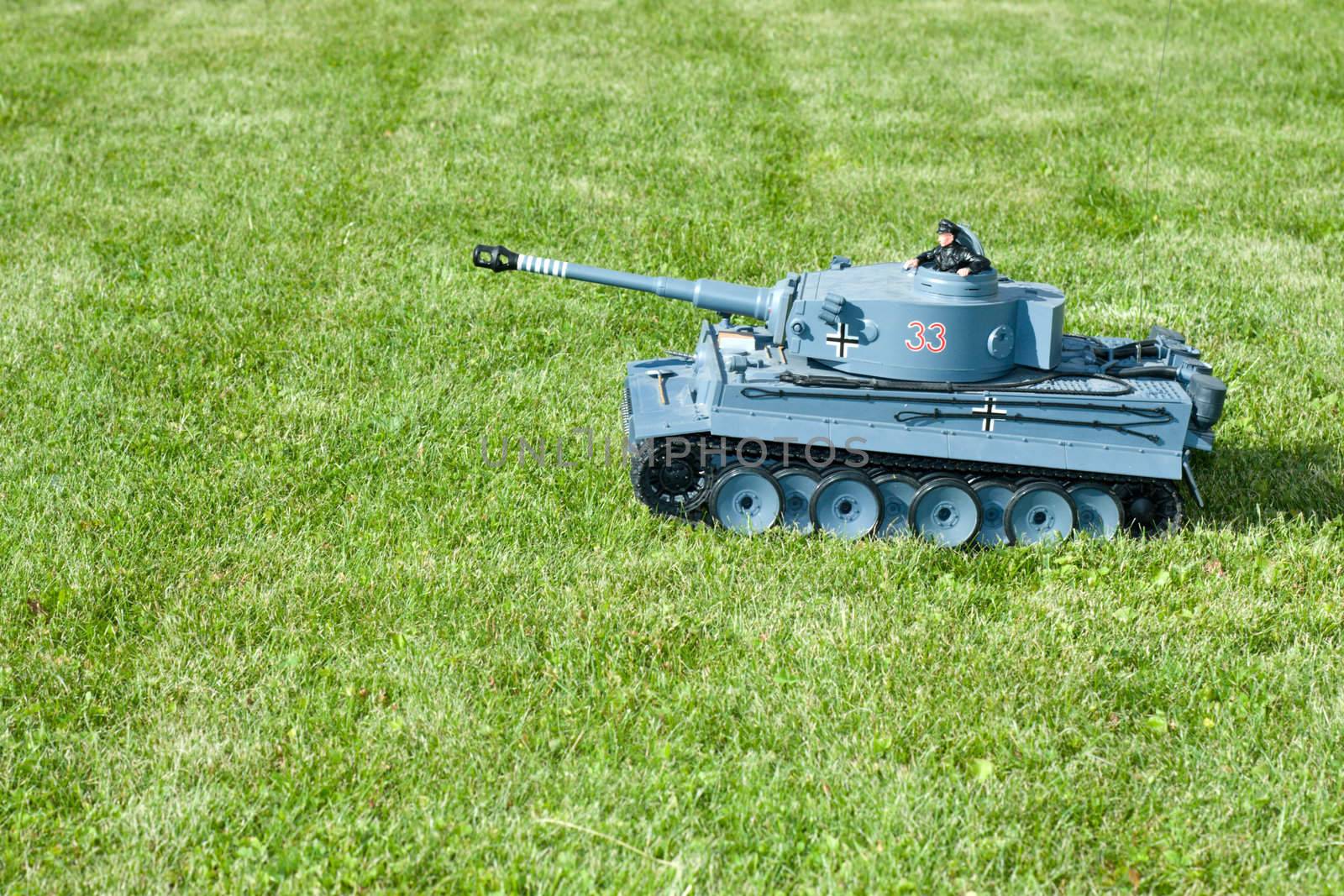 German heavy tank of World War II model on a grass