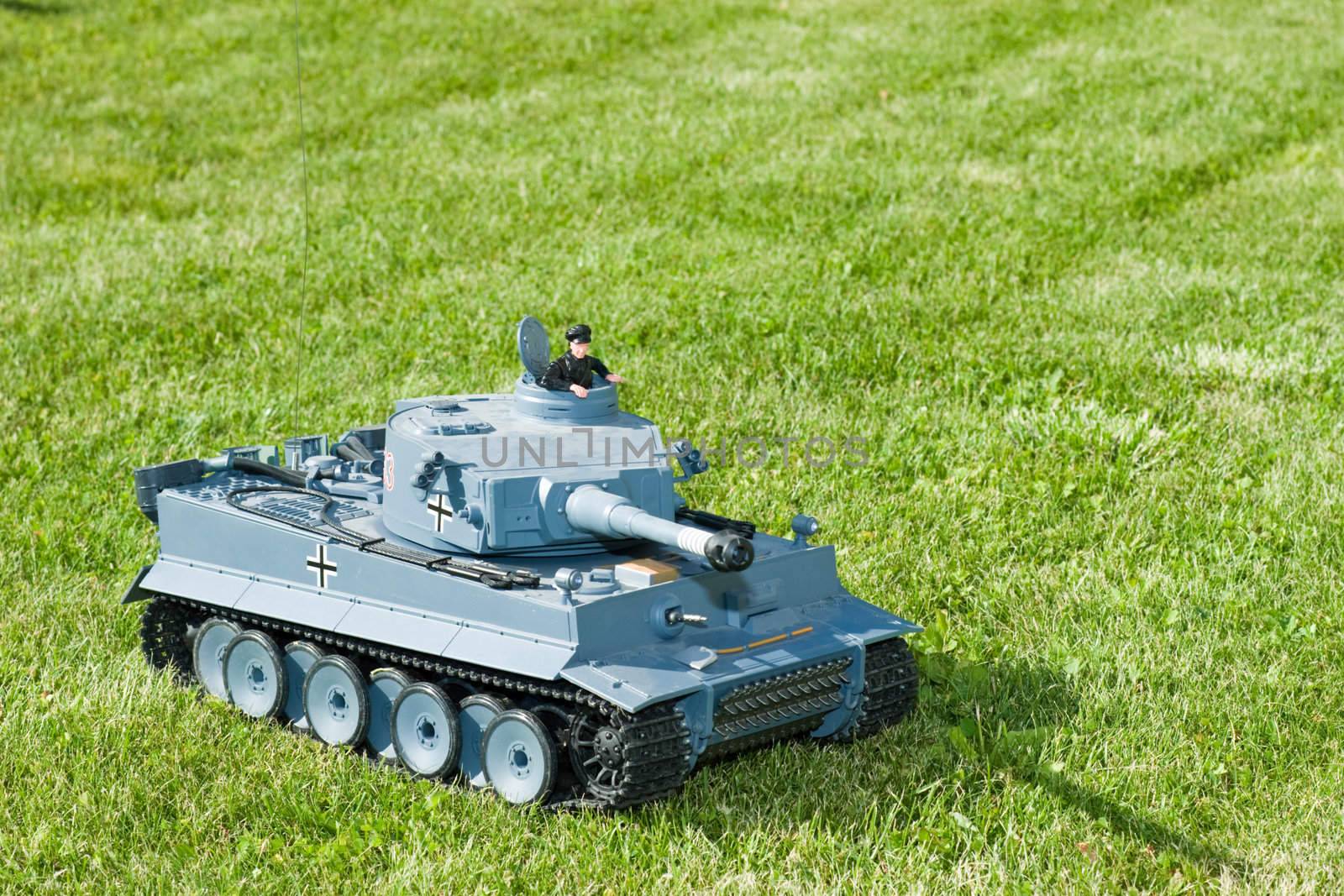 German heavy tank of World War II model on a grass