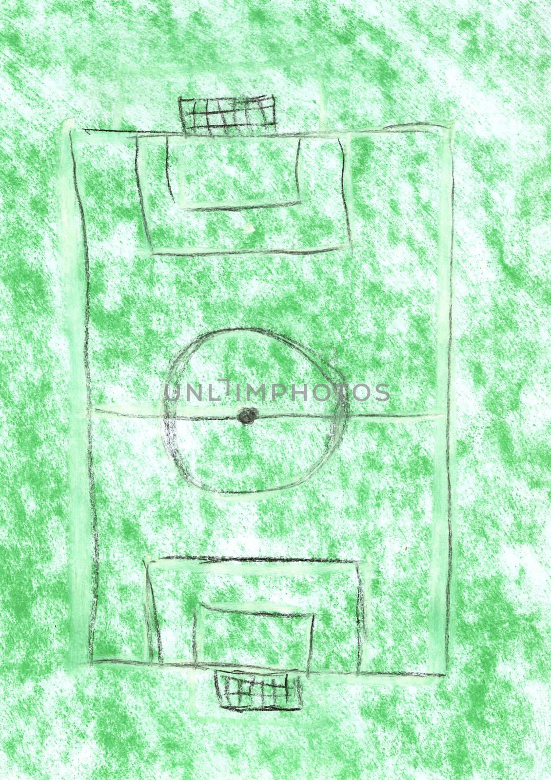 crayon sketch of a football field on white paper