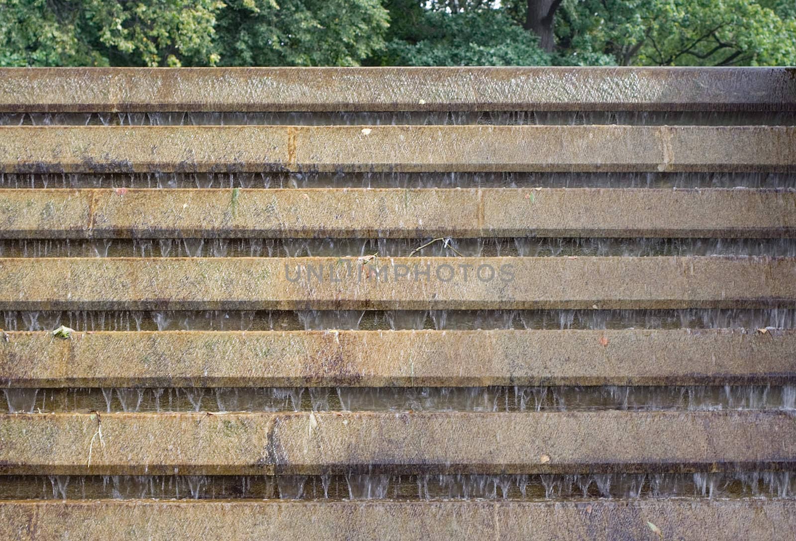 Old artificial waterfal in Tsaritsino park, Moscow. Summer view.