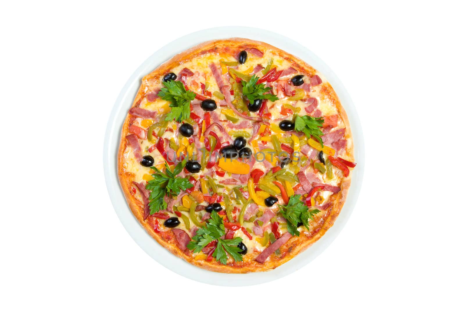 Tasty Italian pizza.Neapolitan,Close-up isolated
on a white background.