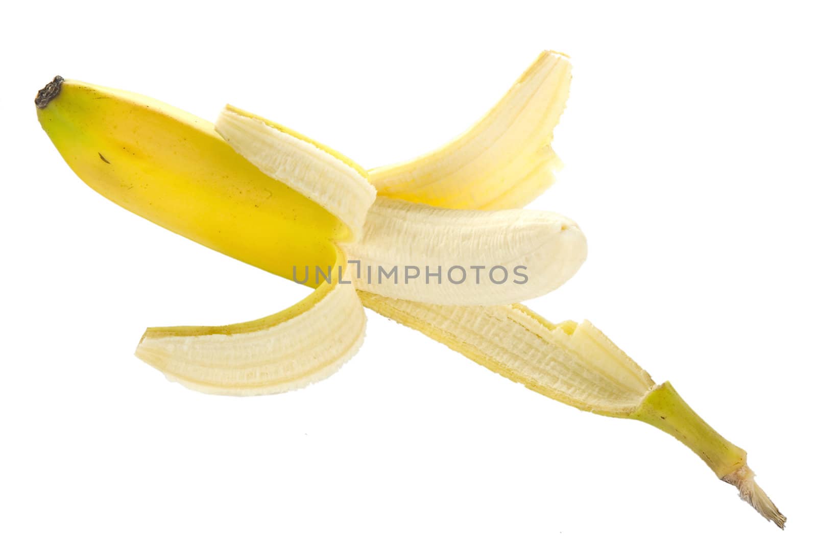 a single peeled fresh bananas