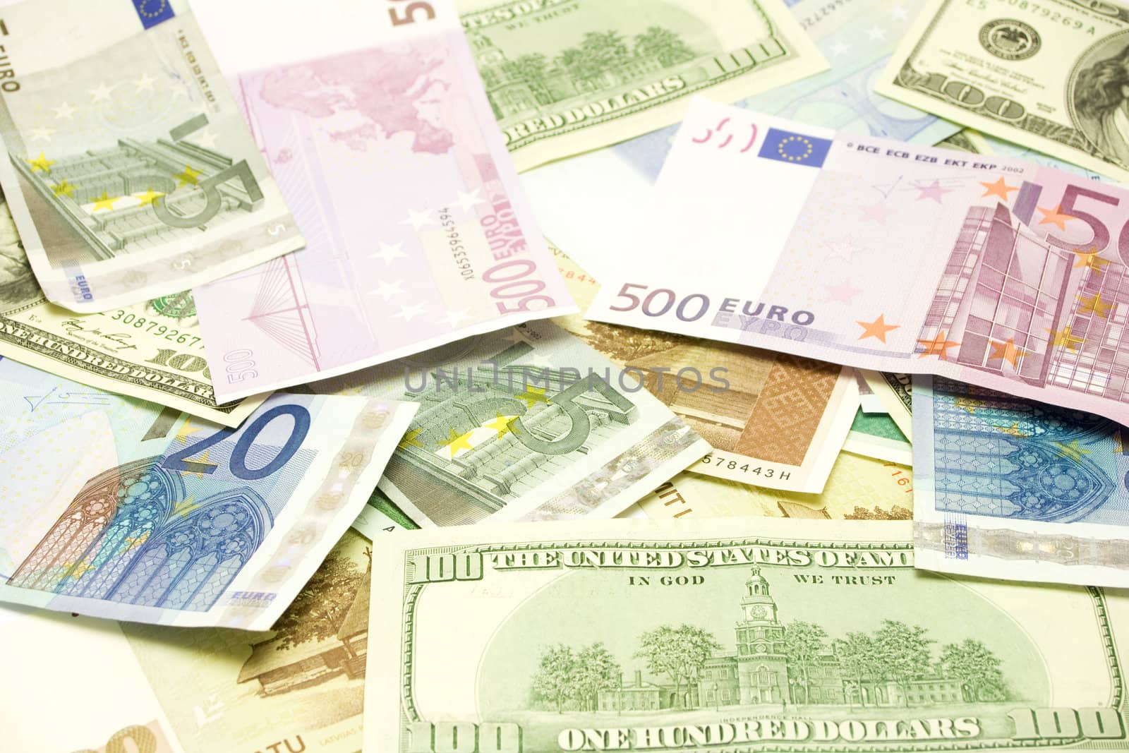 Dollar, euro and latvian lat banknotes