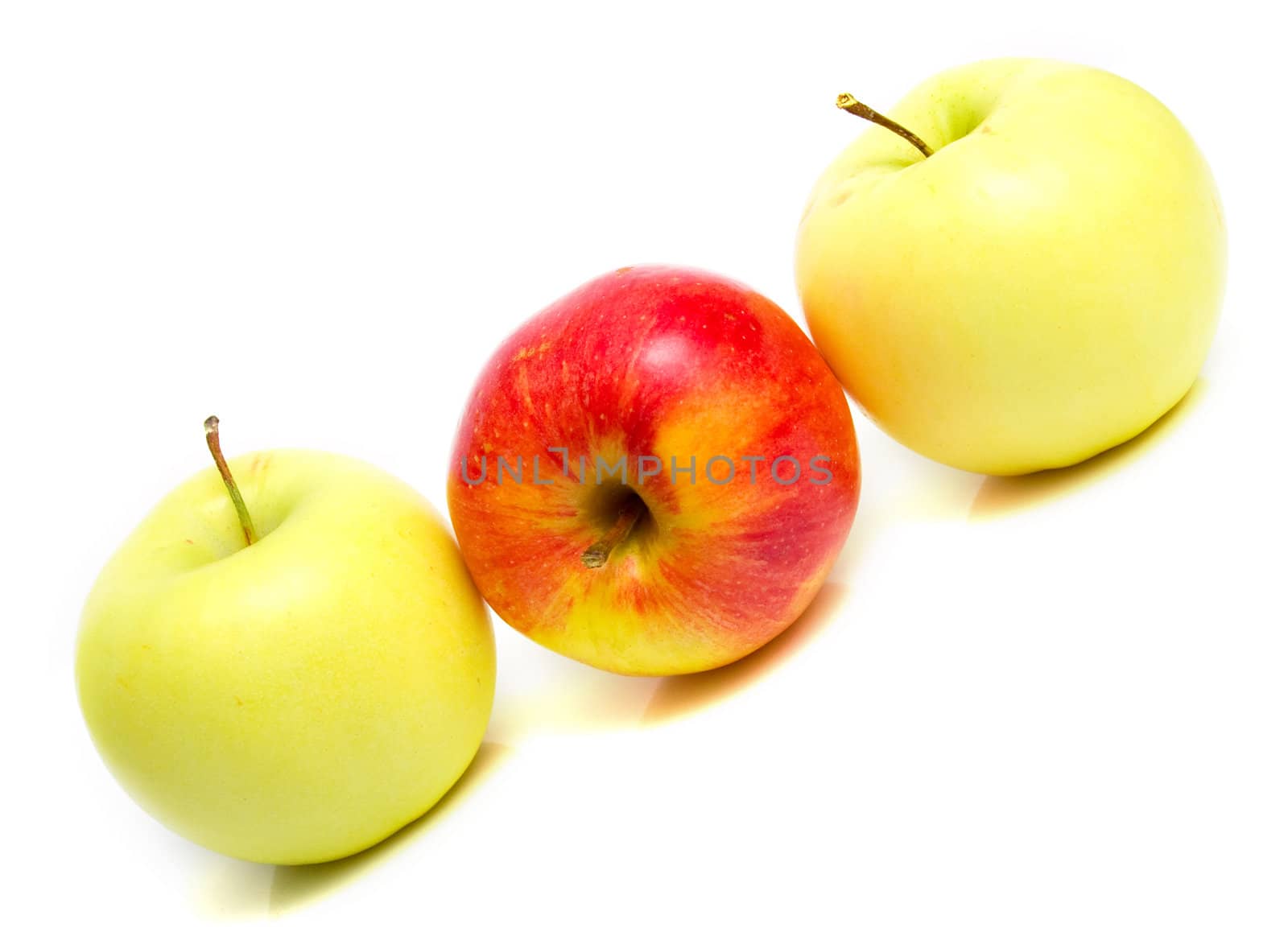 Red and yellow apples on the white background. Isolated. Shallow DOF