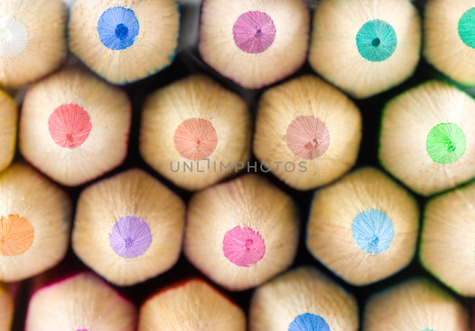 Stack of colored pencils macro, shallow focus