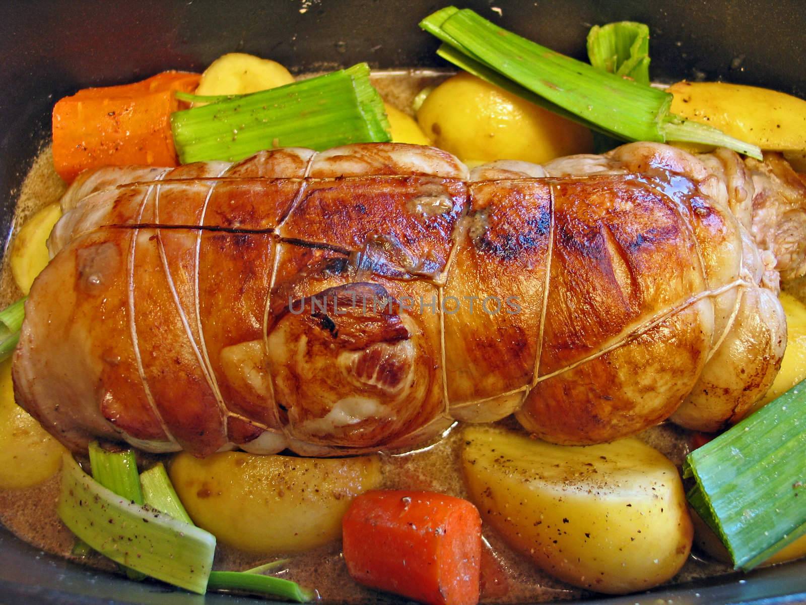 Oven roasted meat with vegetables