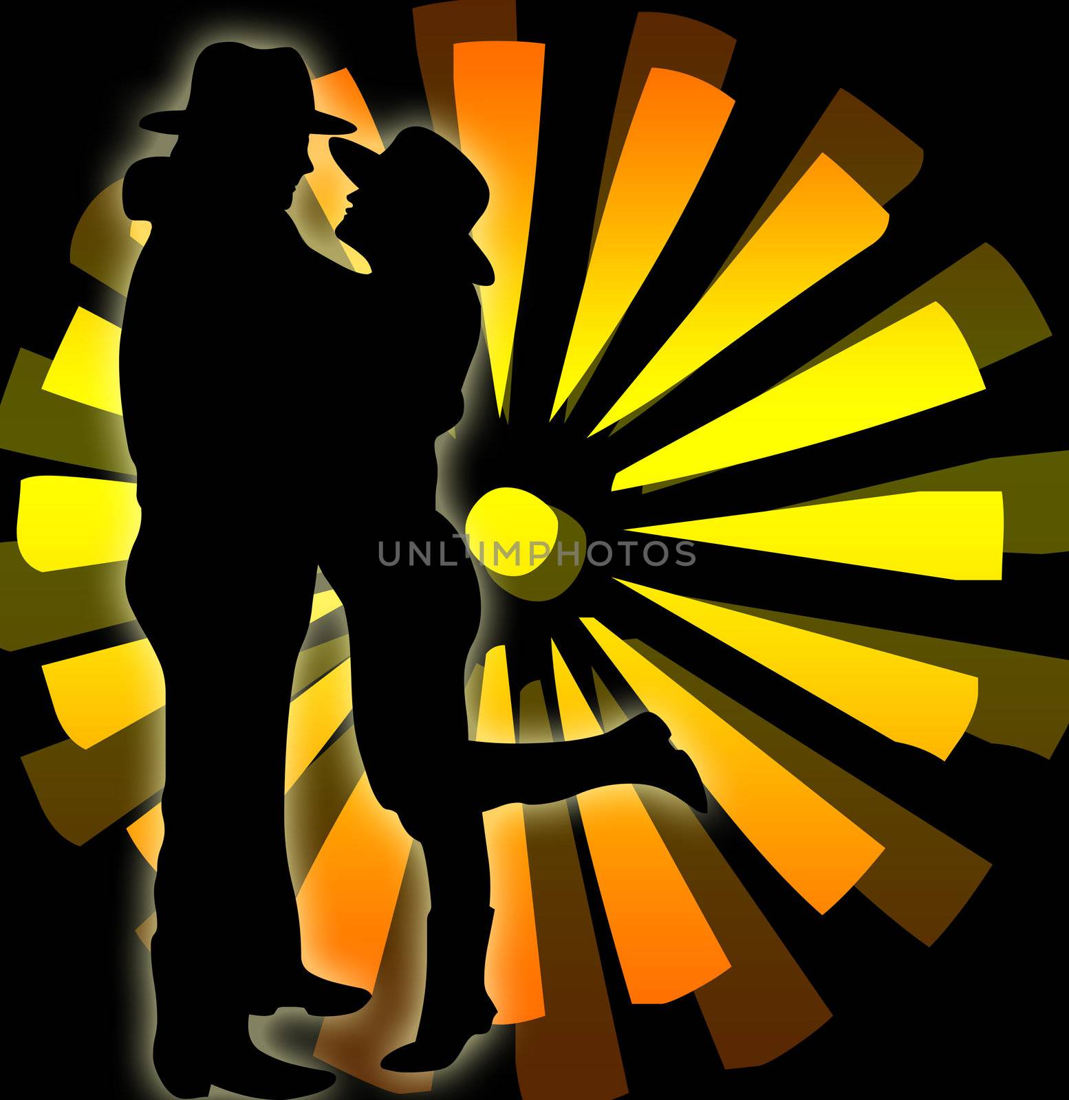 Silhouette of a woman and a man with hat