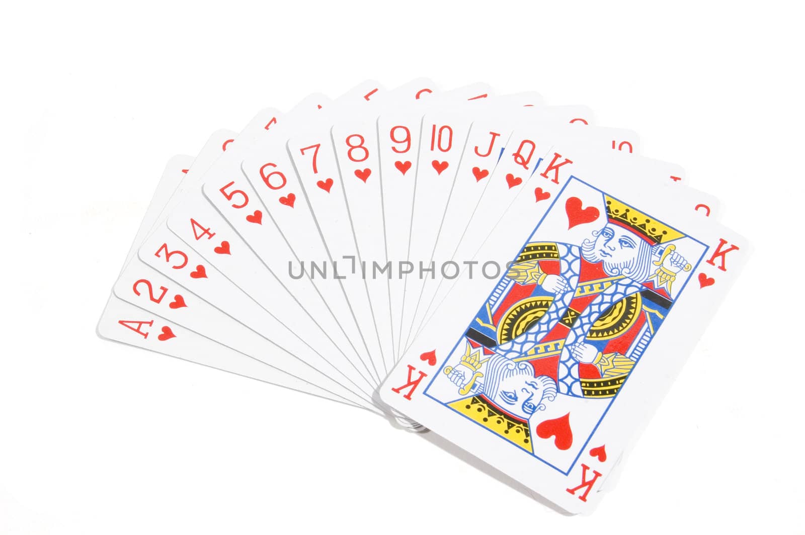 deck of hearts playing cards spread out
