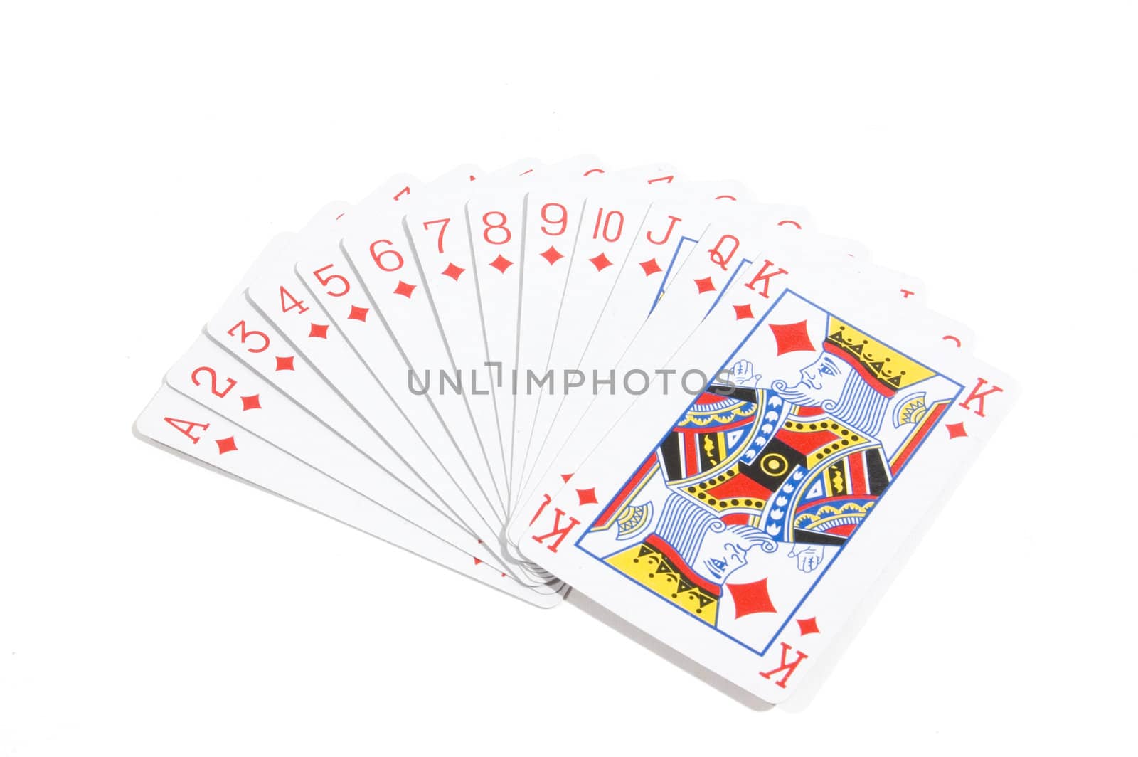 deck of diamonds playing cards spread out