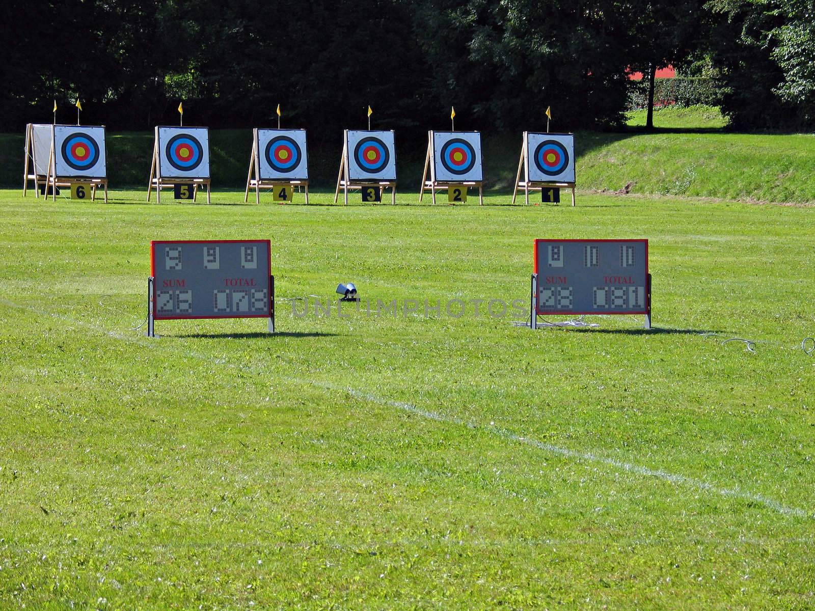 Archery targets and electronic display of results in an archery competition