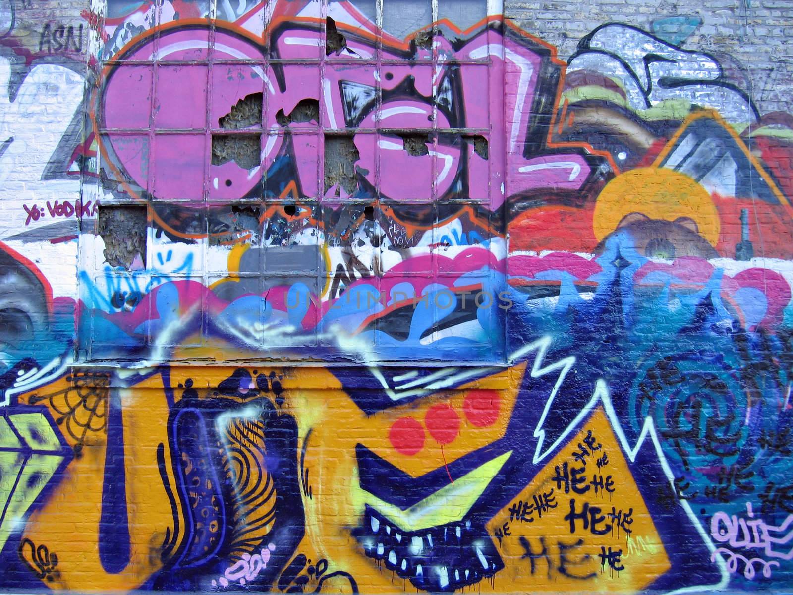 Graffiti on bricks wall in Freetown Christiania Copenhagen Denmark