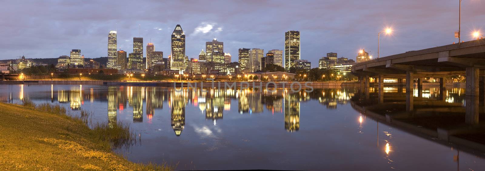 Panoramic night view of Montreal city in Quebec, Canada