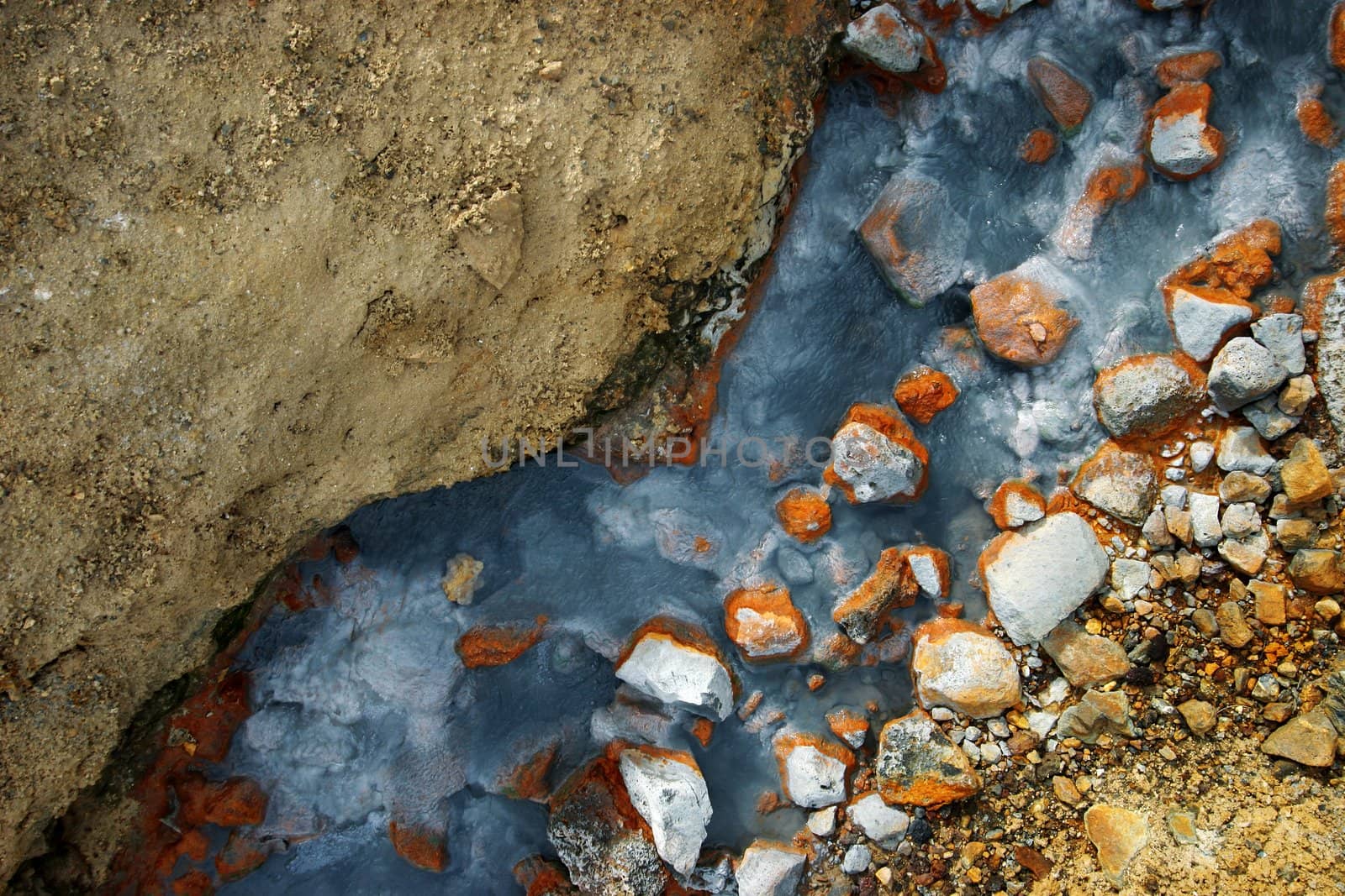 Amazing colors in a geothermal creek in Iceland - The colors come from minerals in the boiling hot water