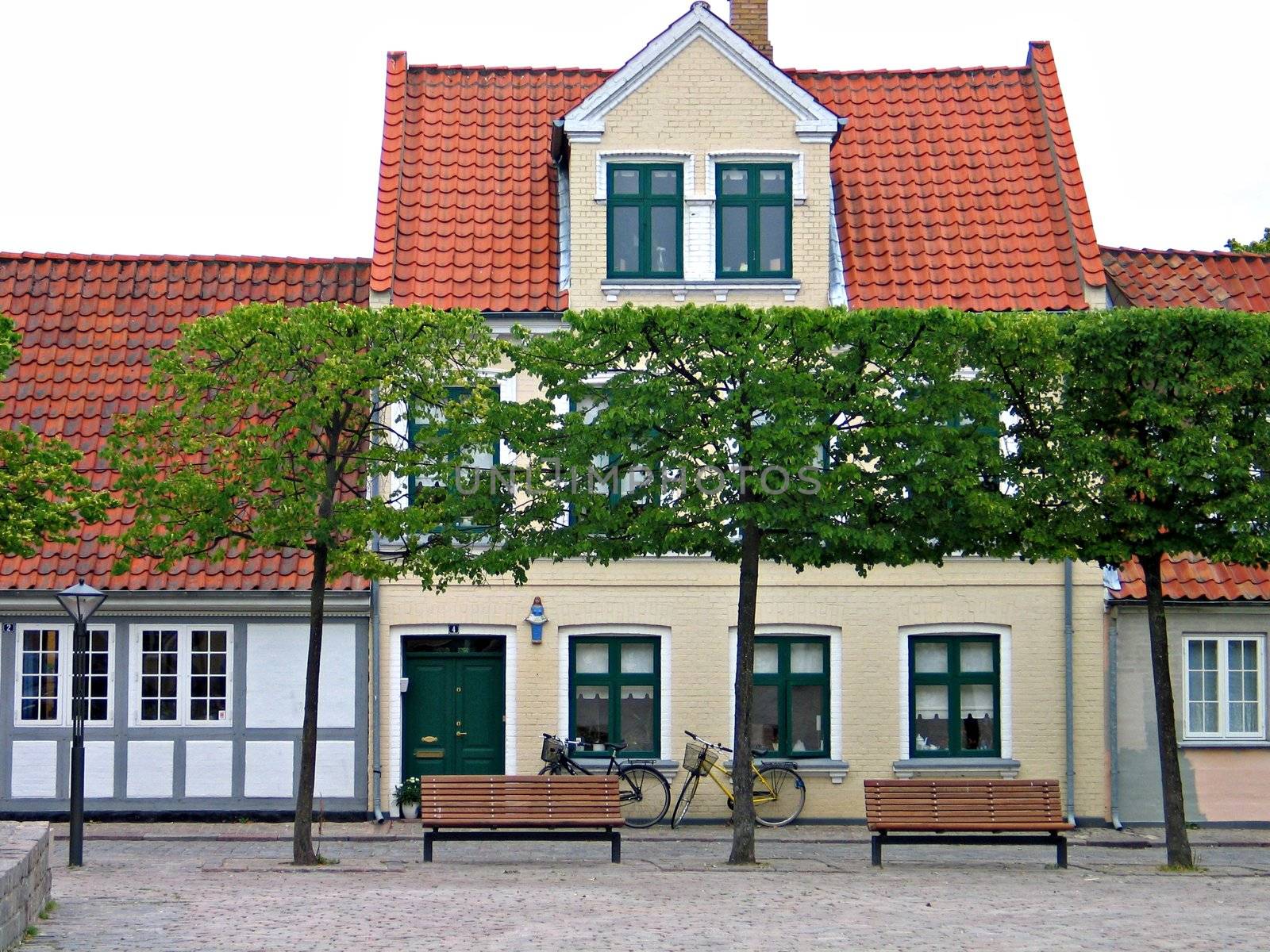 Traditional typical old style  danish city houses in Odense Denmark