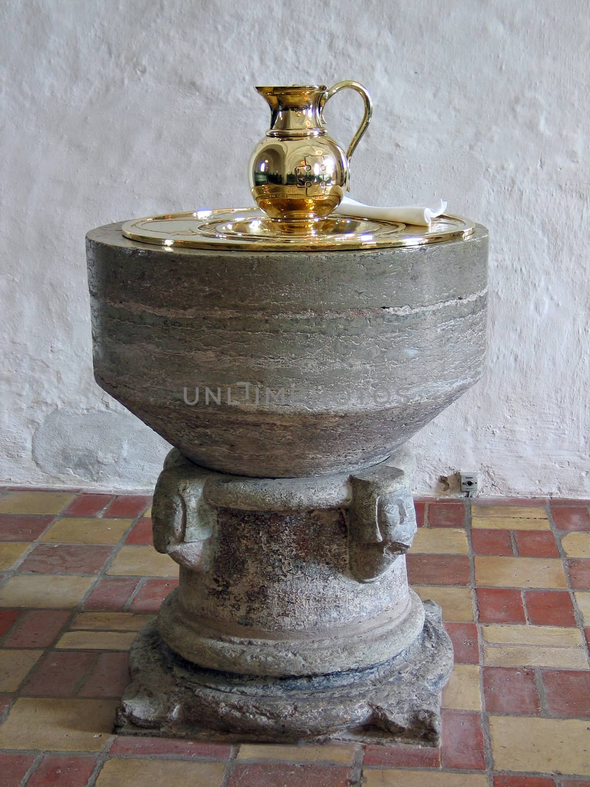 Full view of a Baptismal font in a Lutheran church