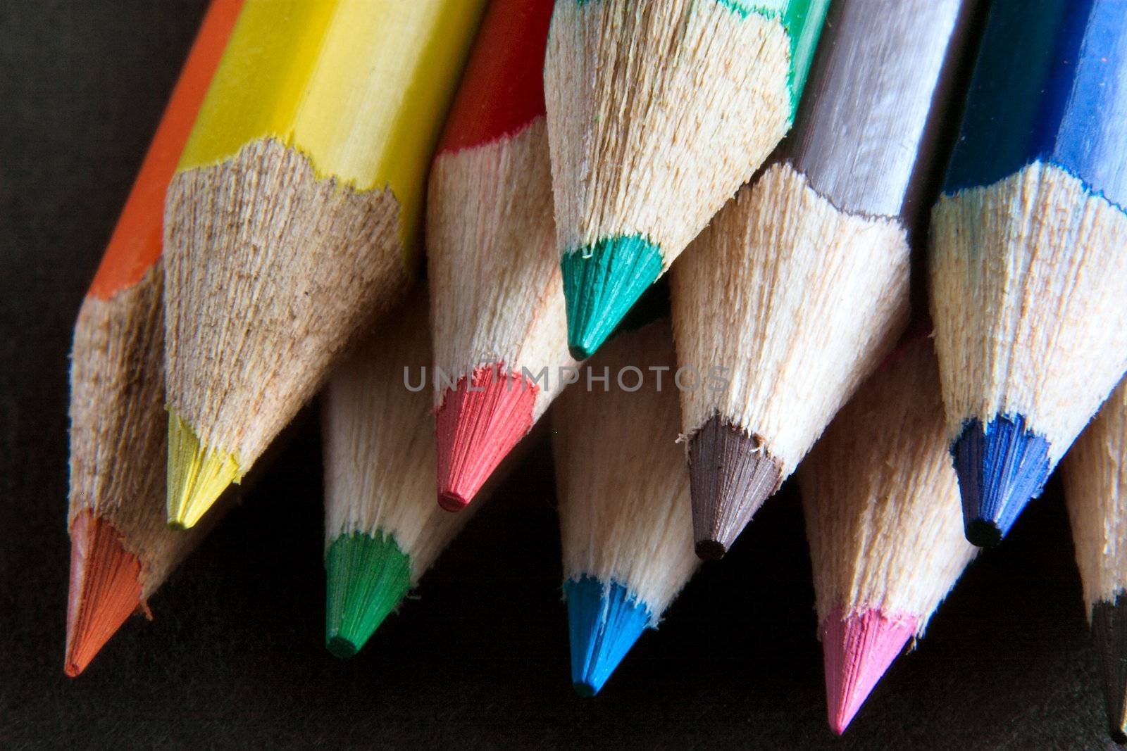 coloured pencil crayon points in macro shot