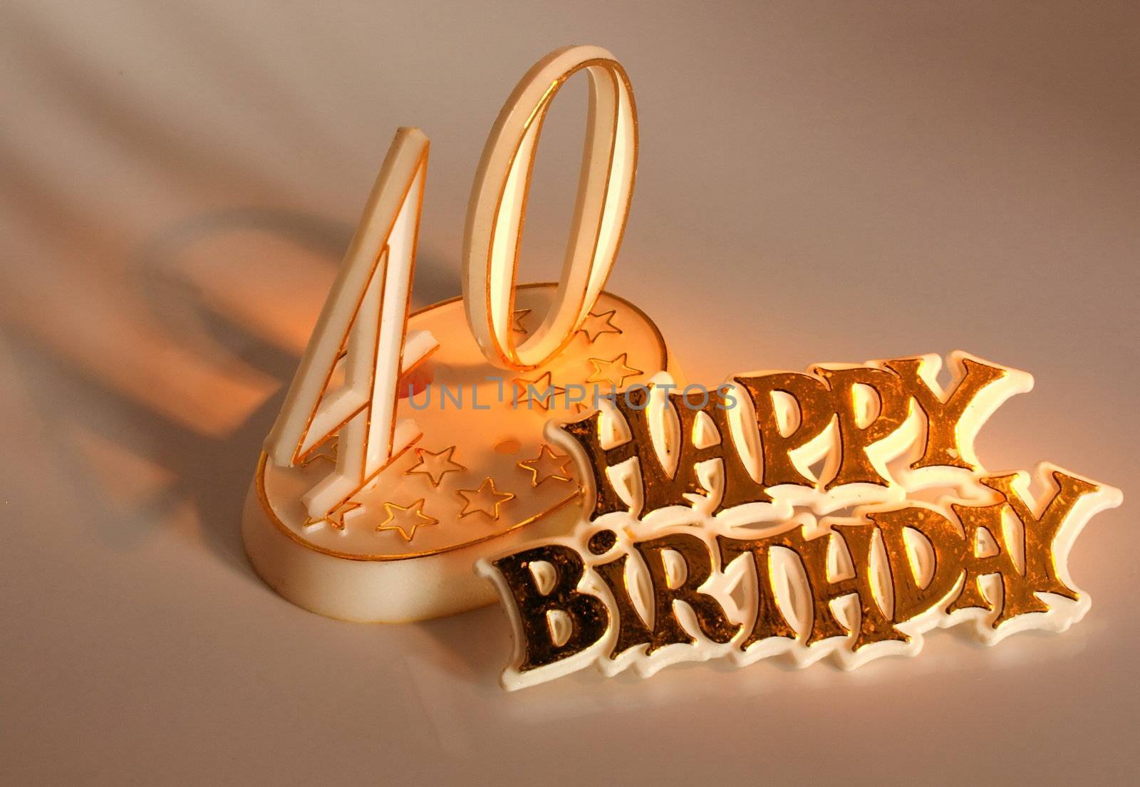 40th birthday sign lit with a torch light