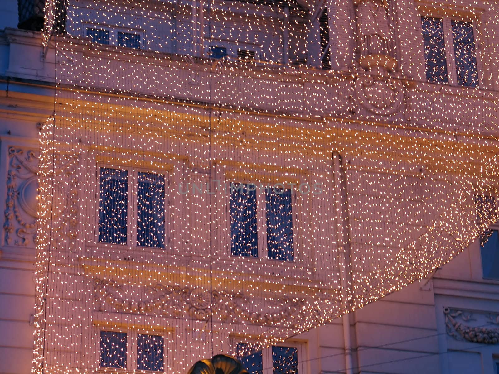 Carpet of lamps decorate a building for the new year celebrations