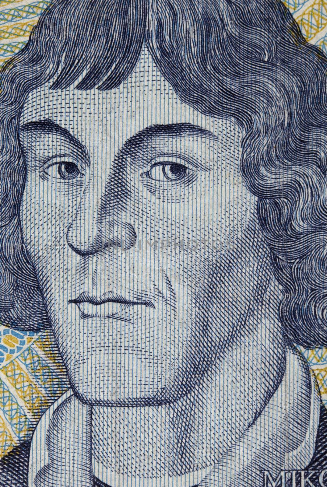 portrait of Nicolaus Copernicus - detail of engraving on 1000 zloty banknote from Poland