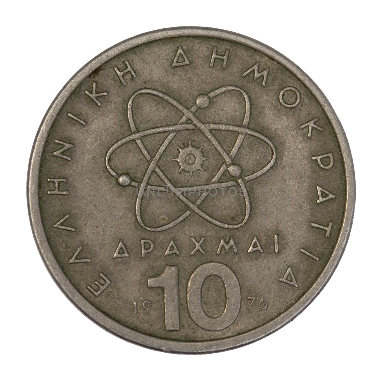 scientific model of atom on old Greek coin by PixelsAway