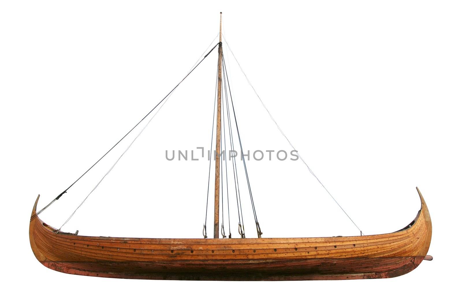 Real viking ship isolated on white with clipping path