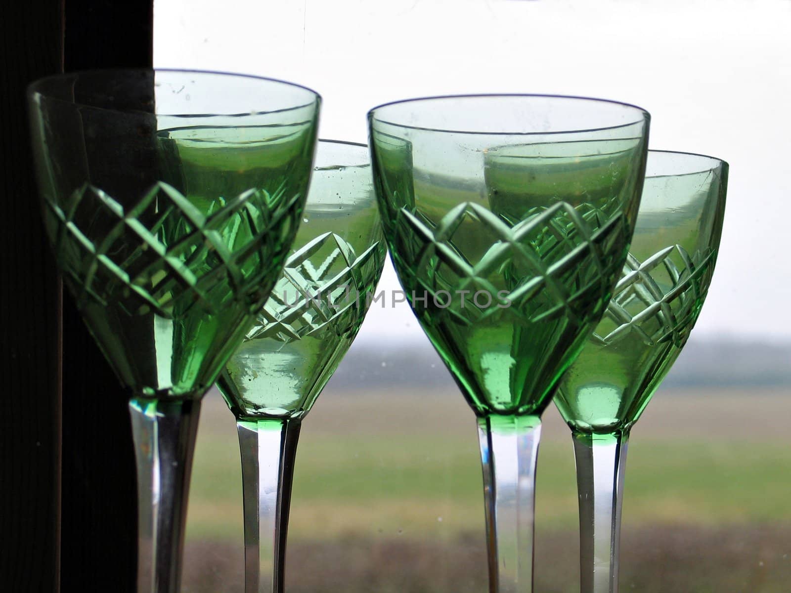 Beautiful decorative antique green wineglasses