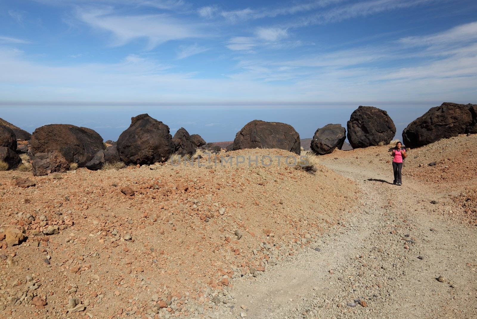 Teide landscape on Tenerife with woman hiking by Maridav