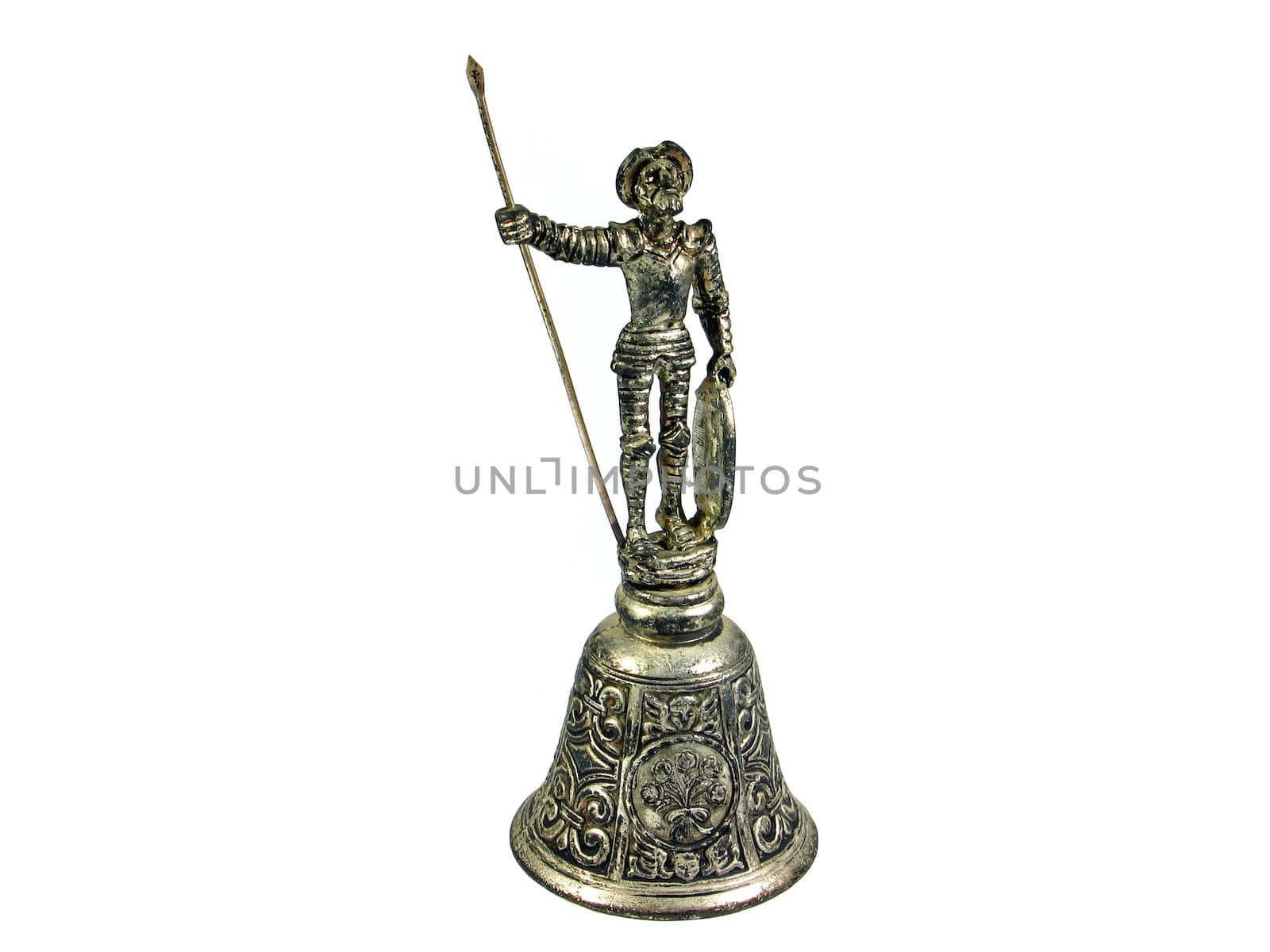 Don Quixote Spain figurine metal bell isolated on white