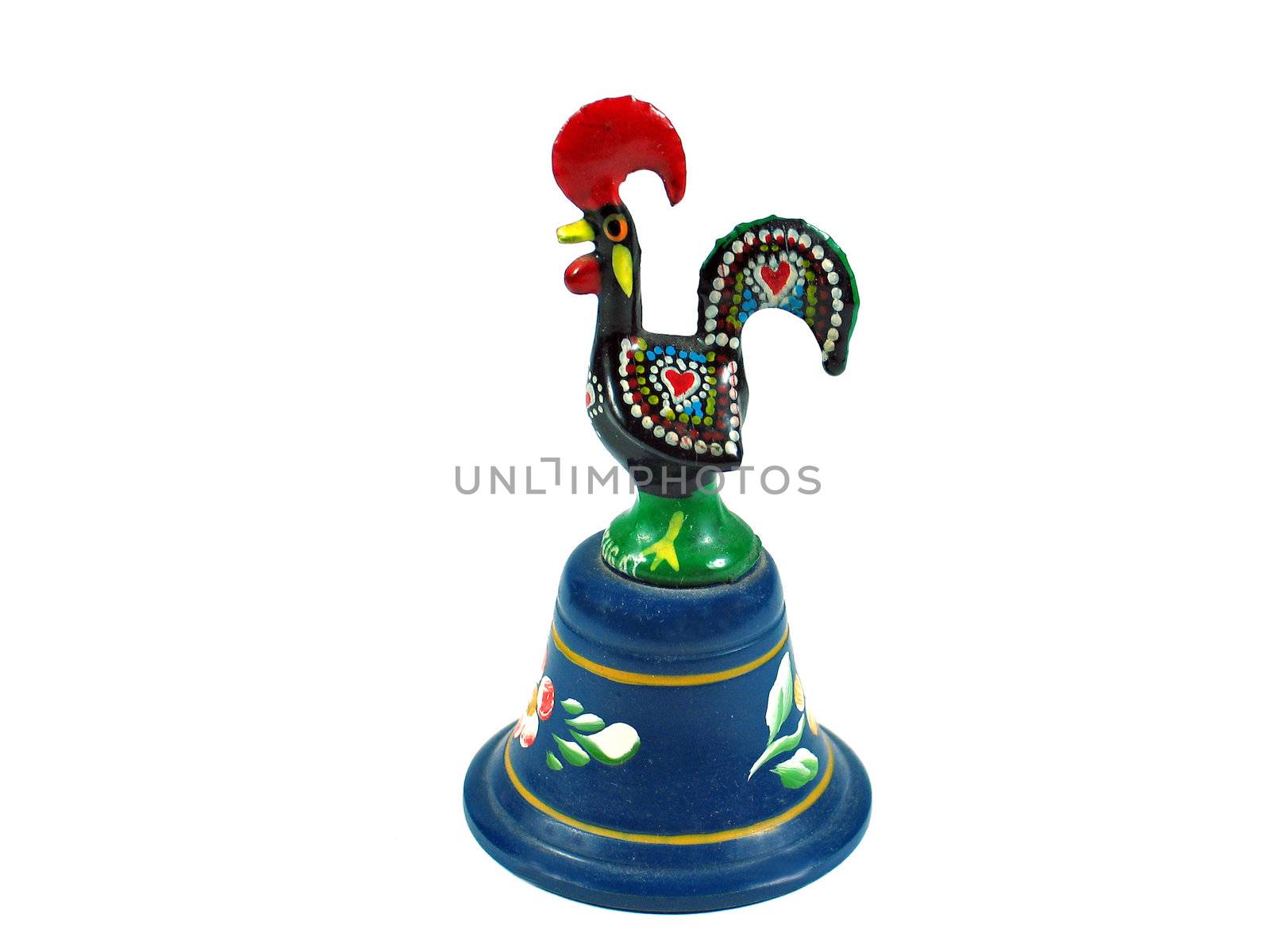 Portugal national emblem Galo de Barcelos rooster bell isolated on white