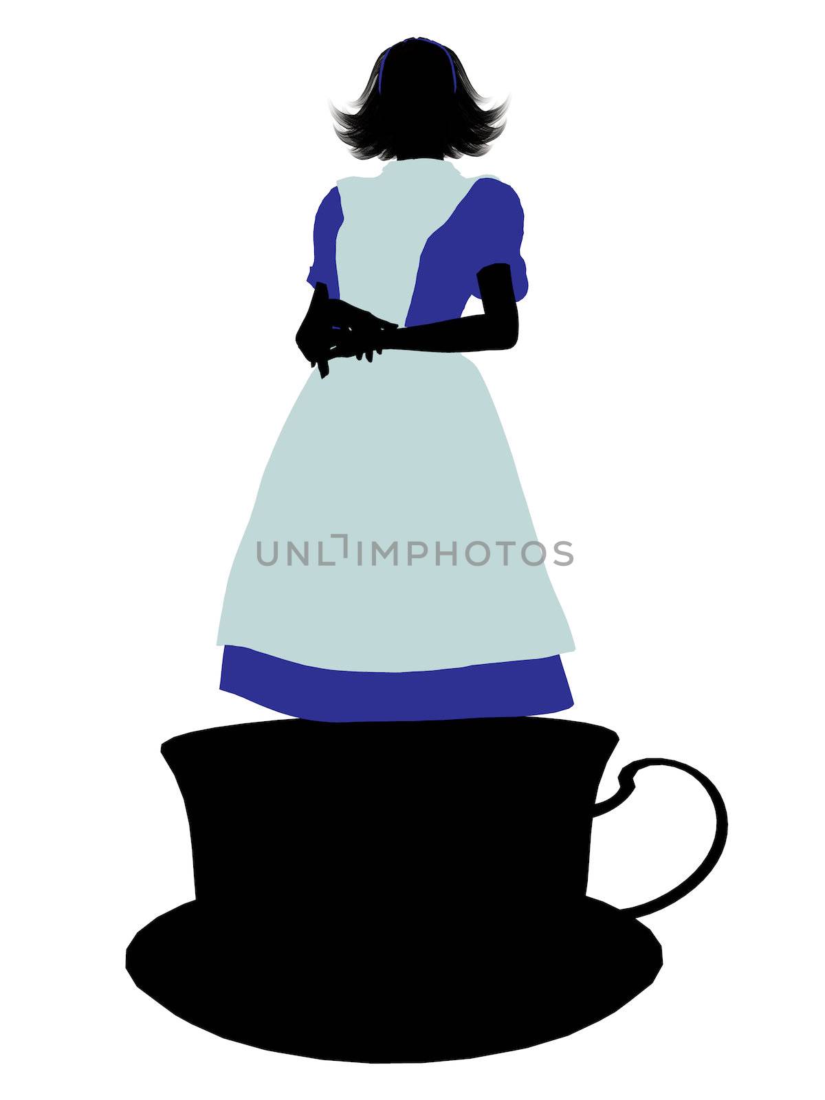 Allice in wonderland illustration silhouette on a white background