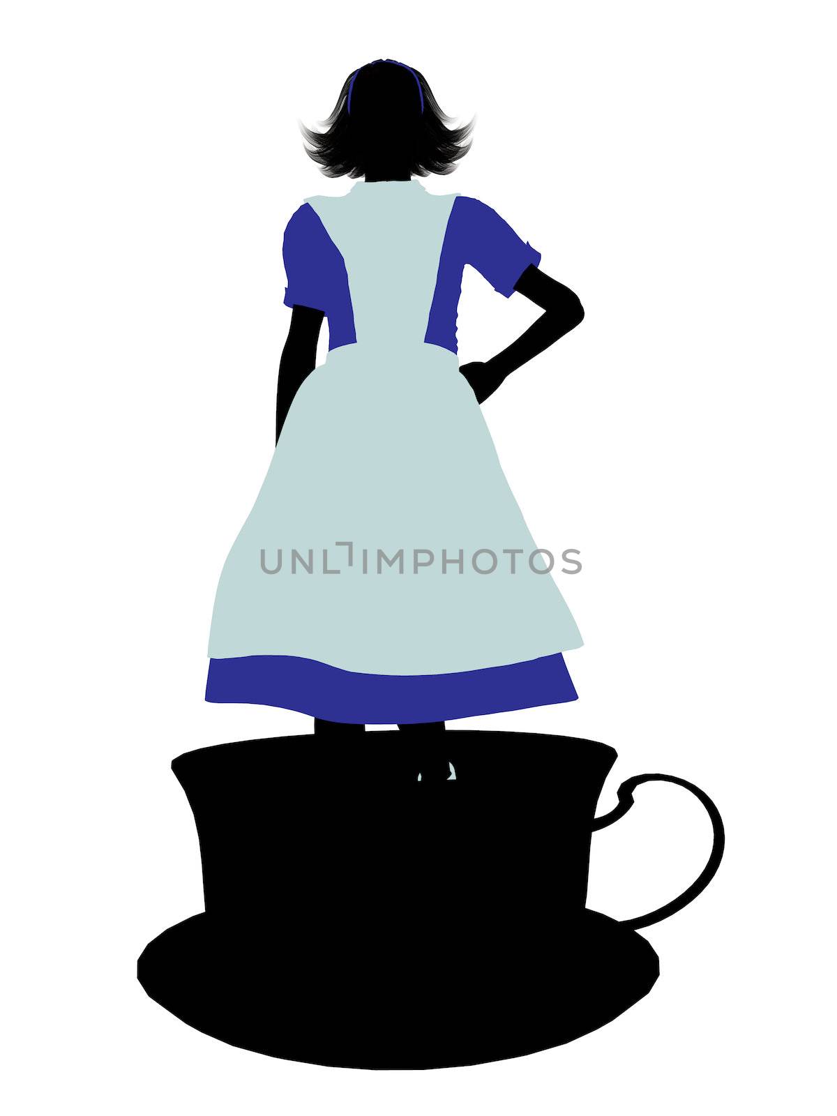 Allice in wonderland illustration silhouette on a white background