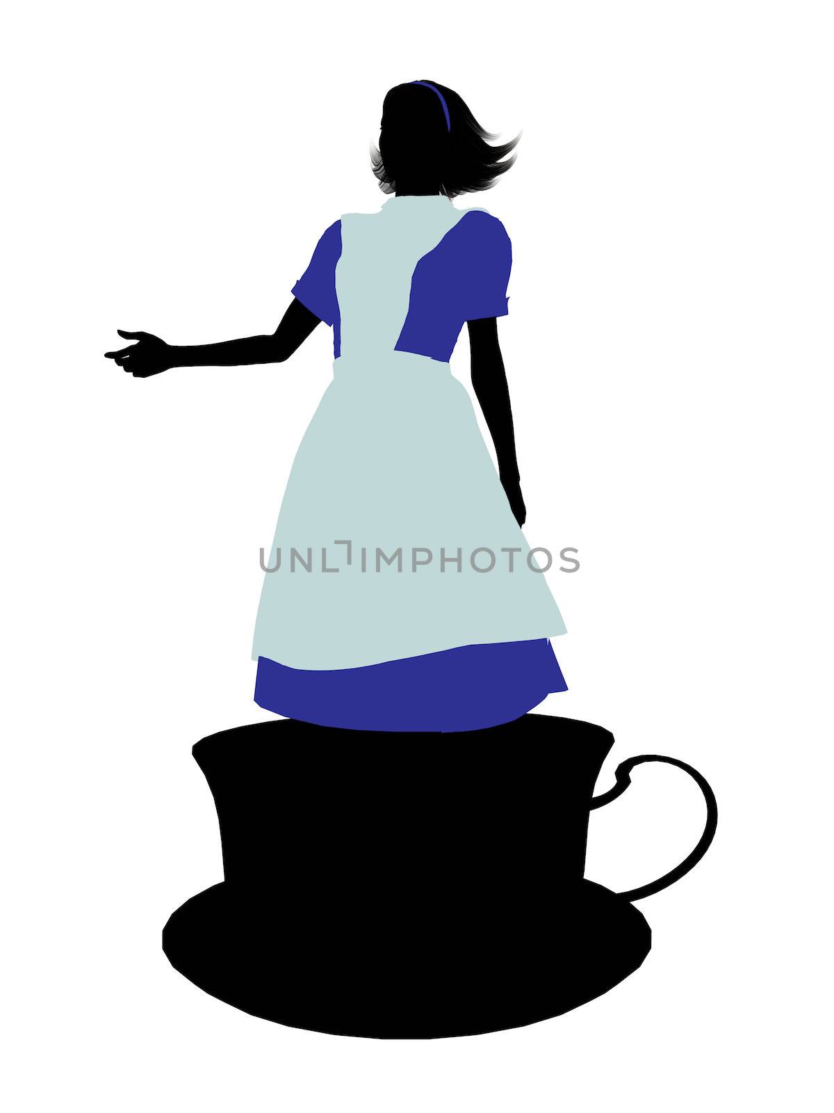 Allice in wonderland illustration silhouette on a white background