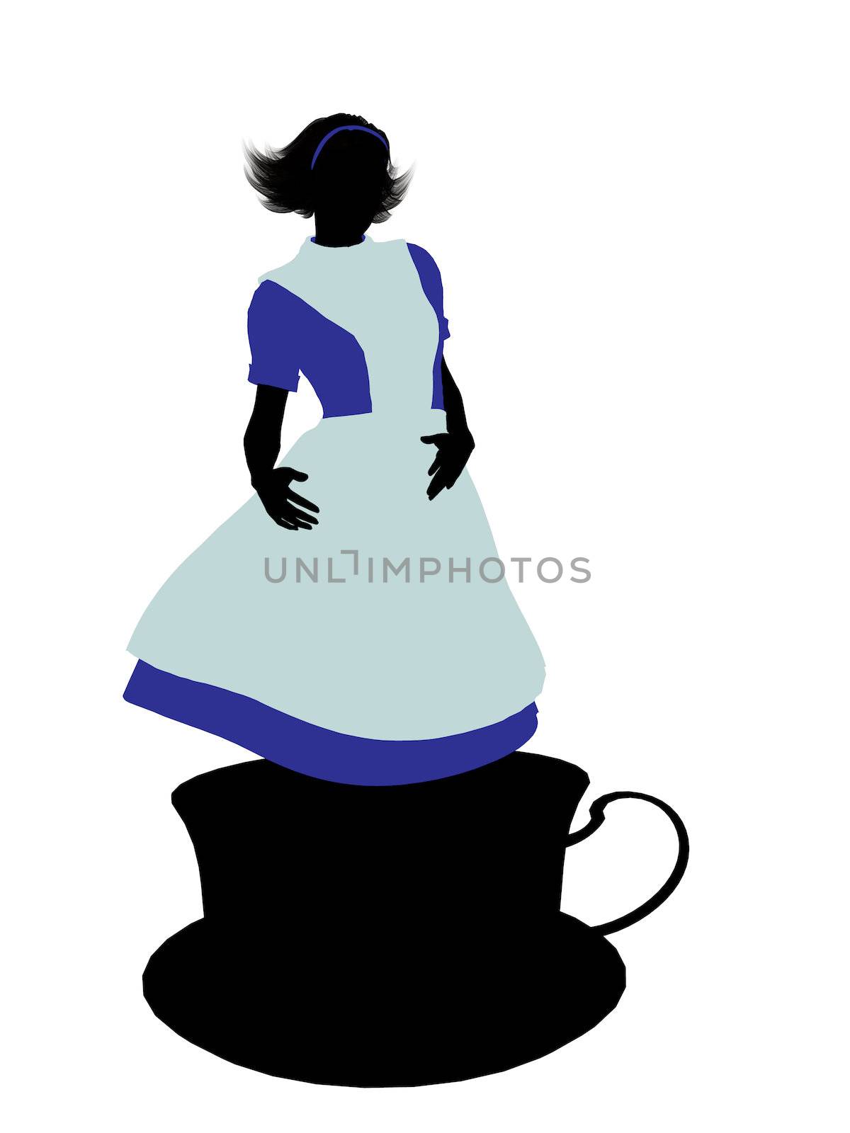 Allice in wonderland illustration silhouette on a white background