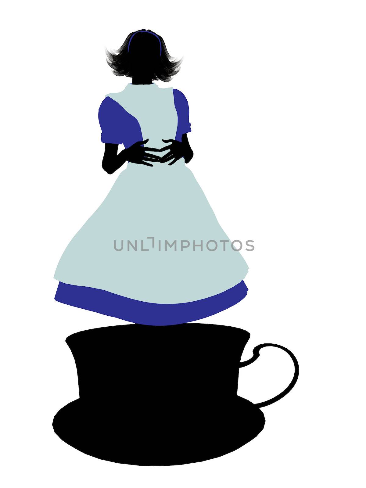 Allice in wonderland illustration silhouette on a white background