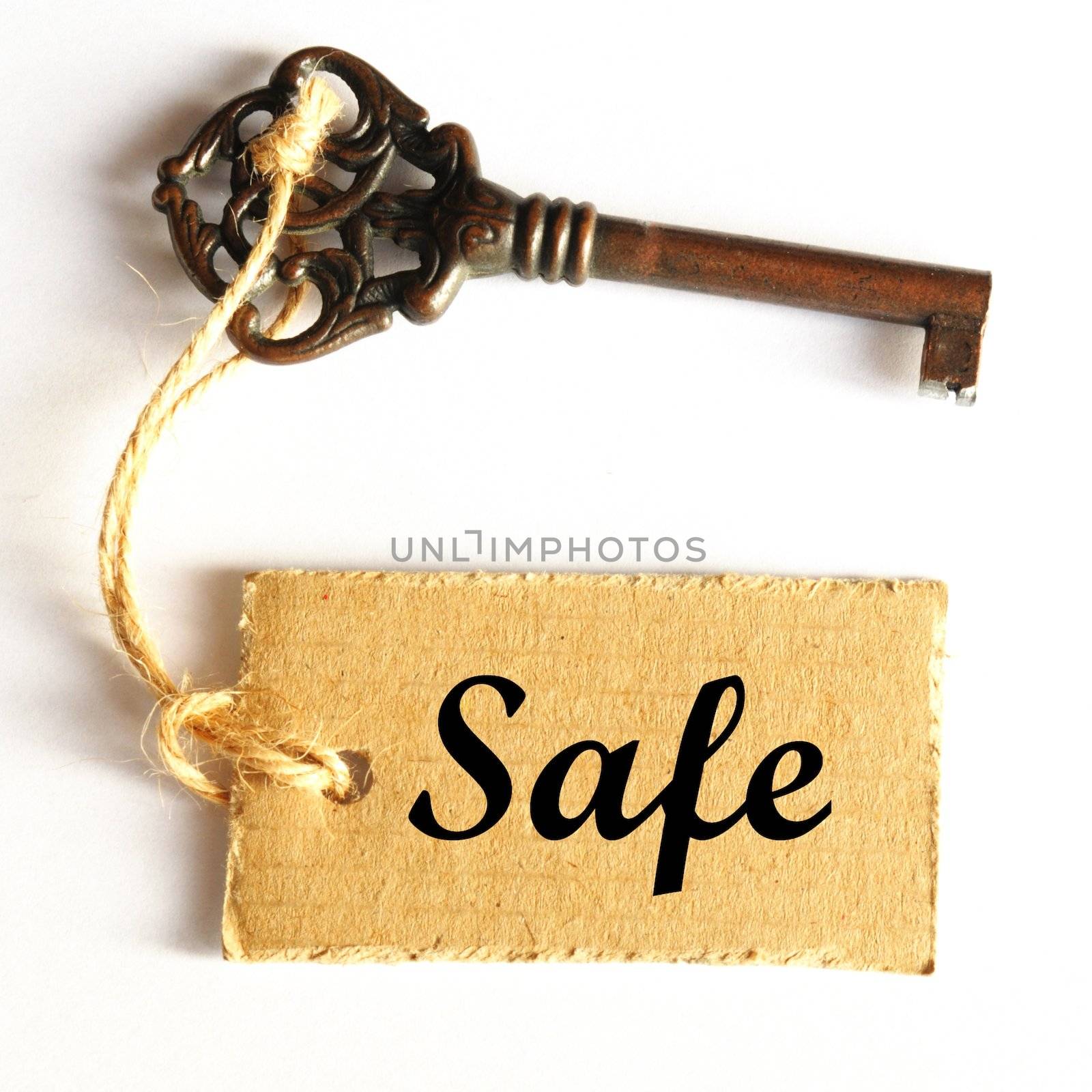 safe concept with key and label showing secure investment