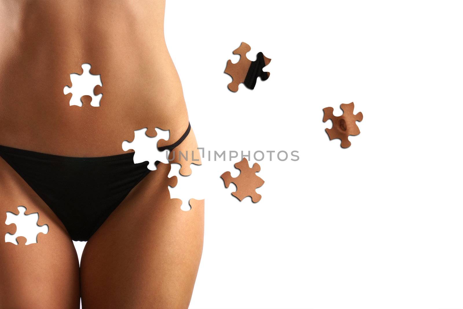 Belly of beautiful woman isolated on white