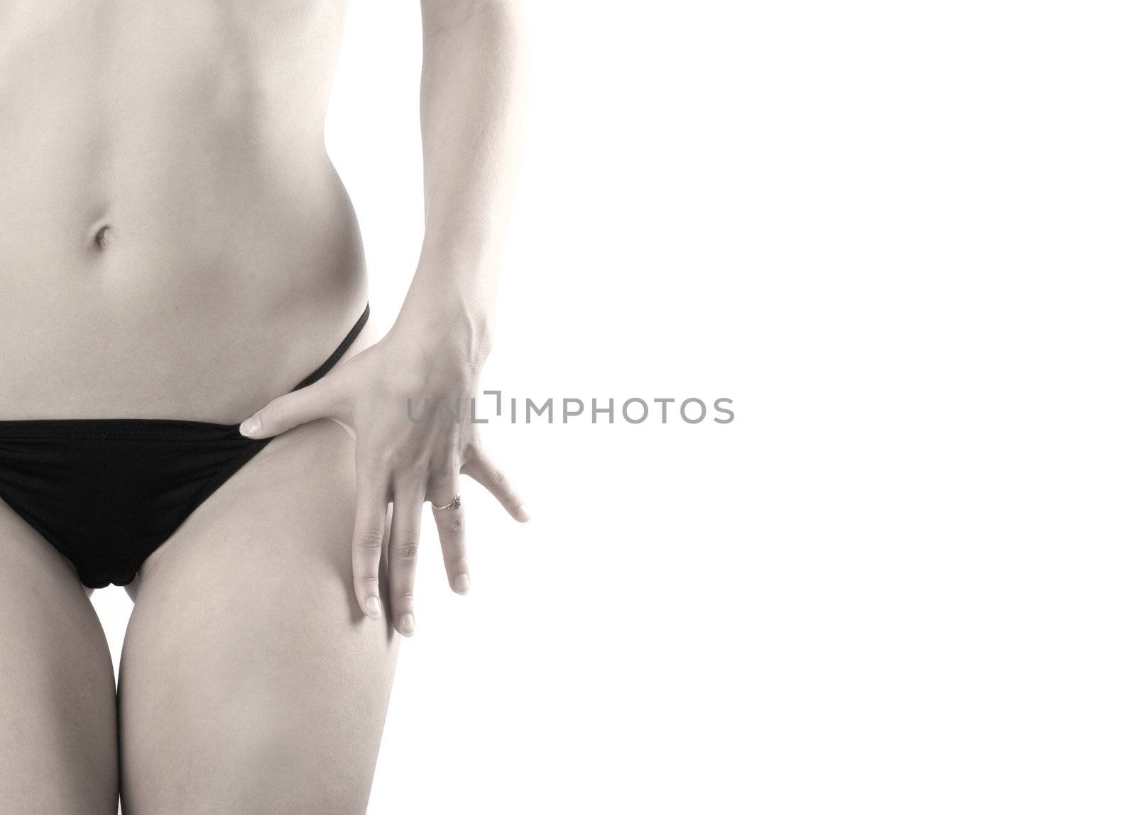 Belly of beautiful woman isolated on white copyspace