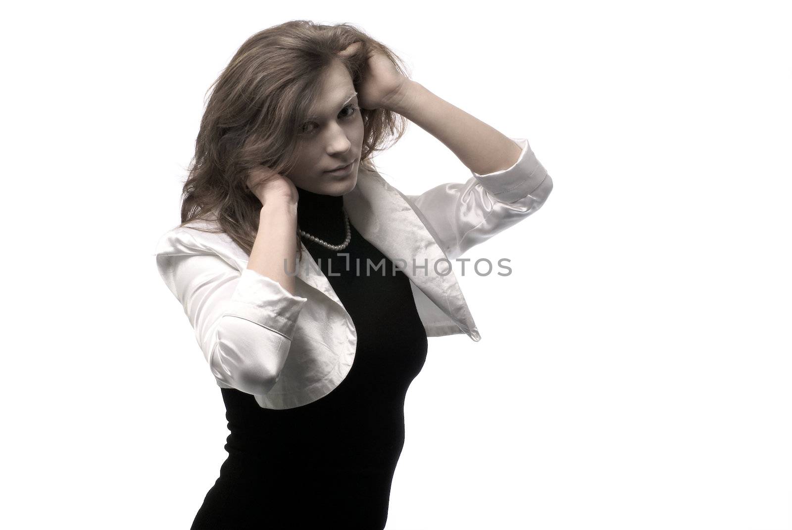 Bizarre woman isolated on white              