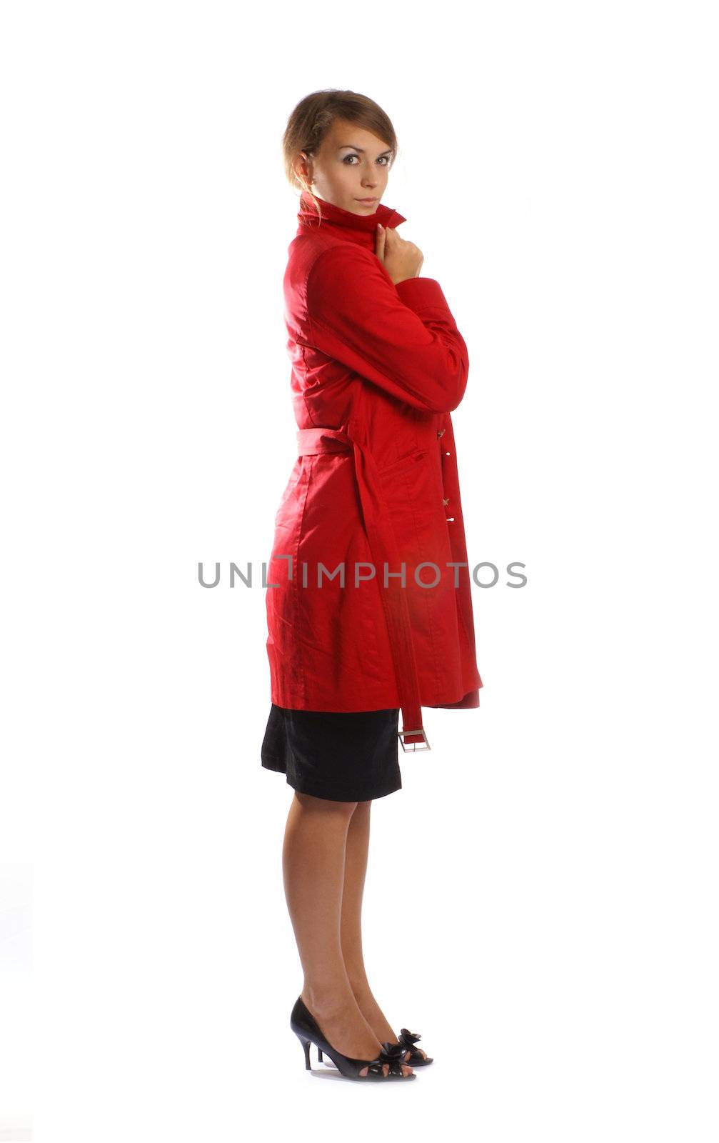 Lady in red isolated on white