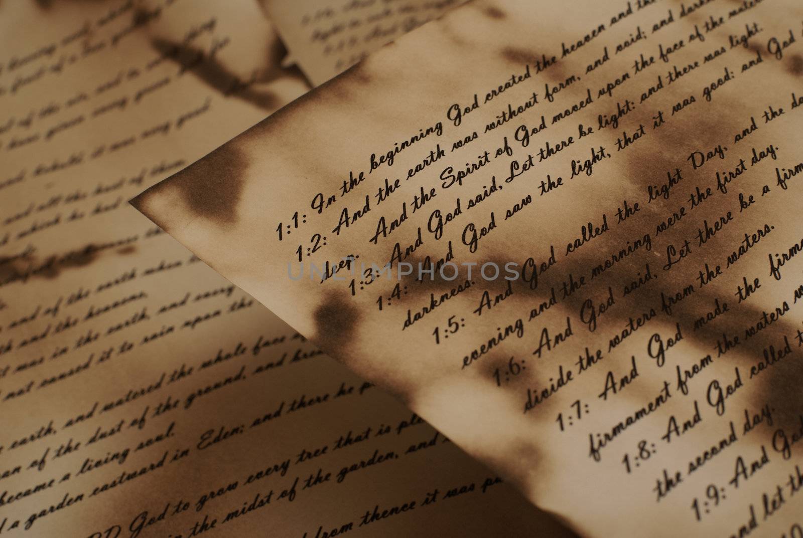 Ancient and vintage handwritten Bible pages  