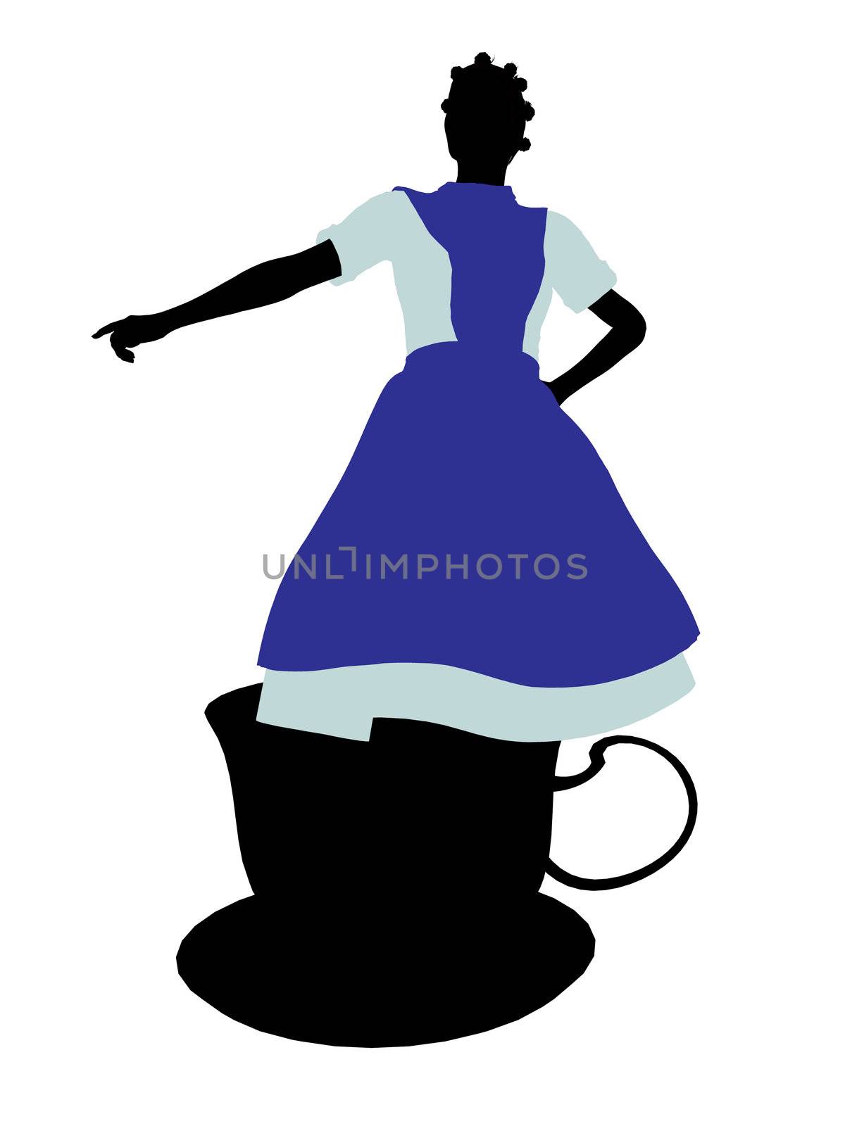 Allice in wonderland illustration silhouette on a white background