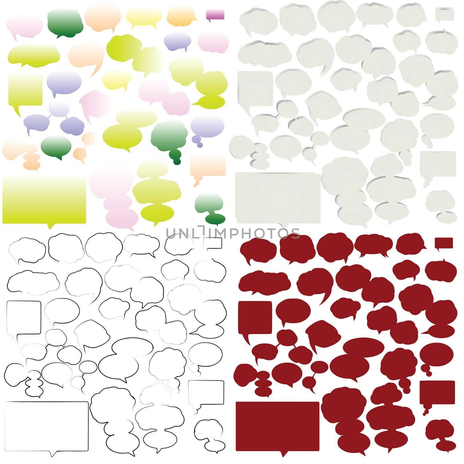 Variety of empty and stylized speech bubbles for text