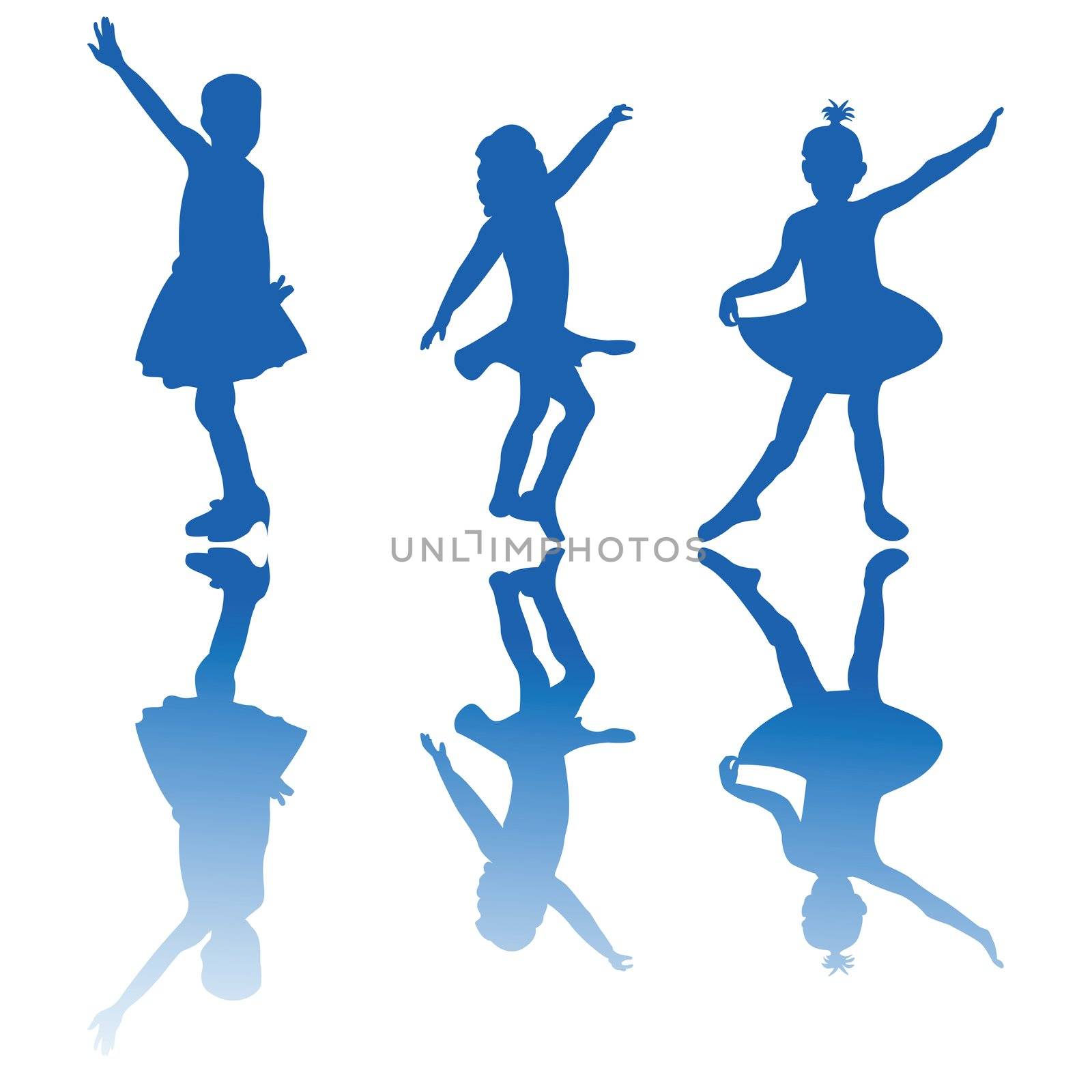 Dancing stars, silhouette of three little girls performing
