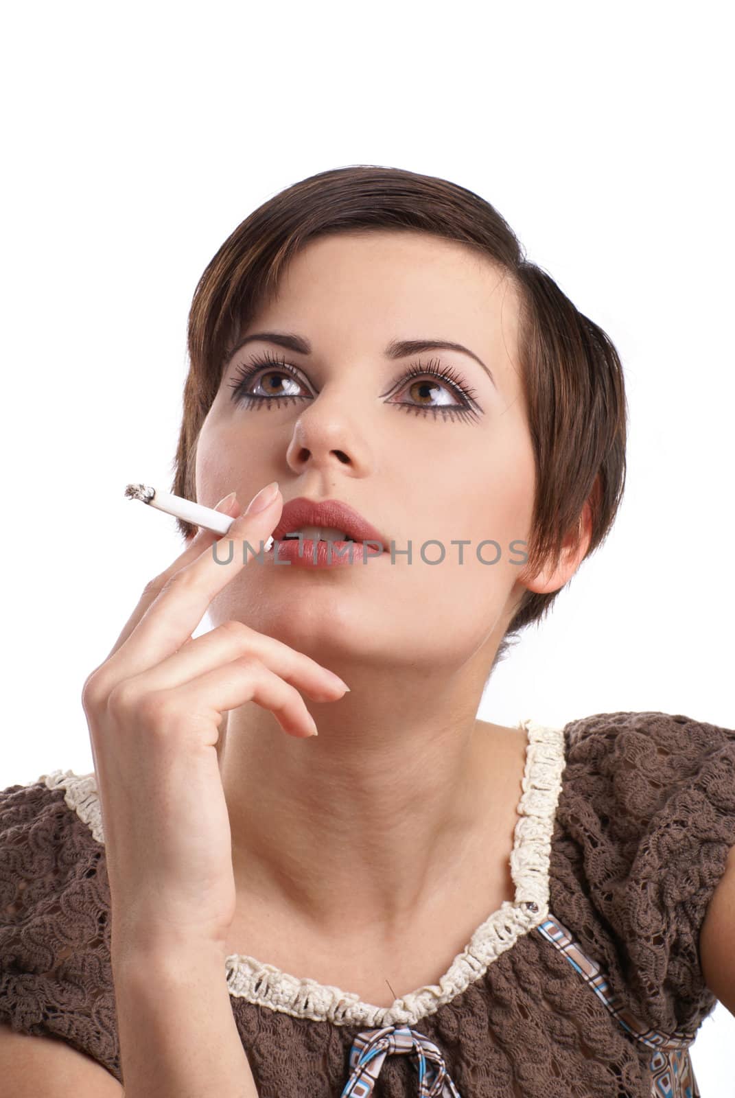 Attractive retro woman over white background         