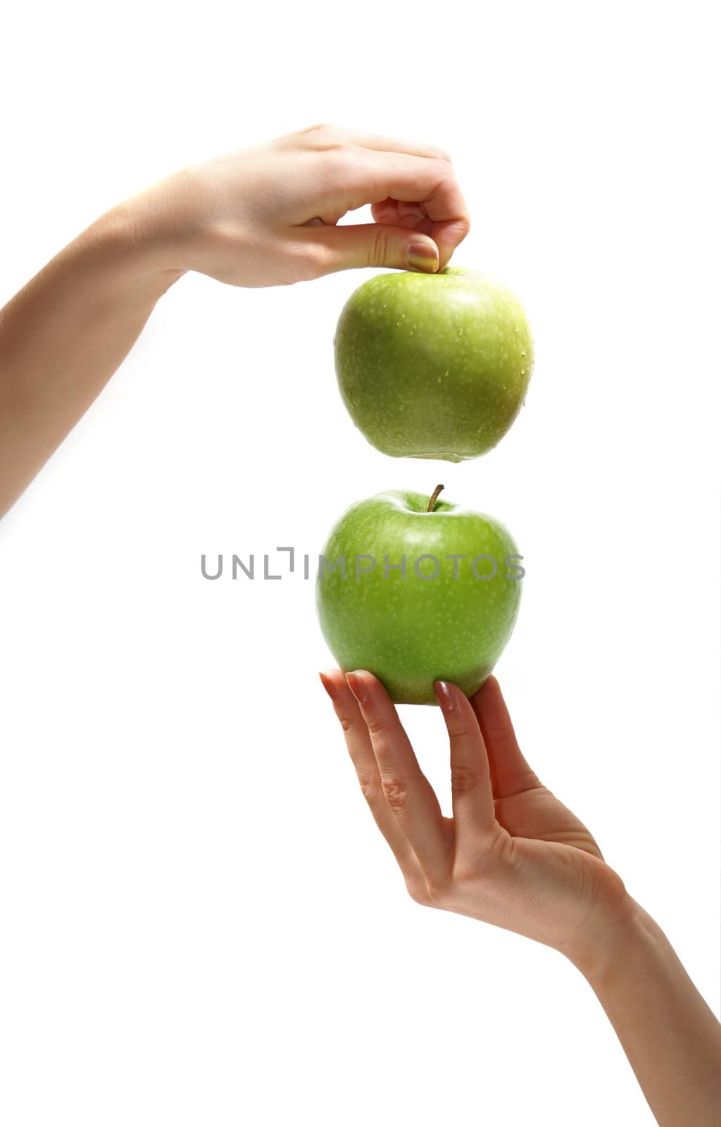 Tasty sweet apples in graceful woman's hands     