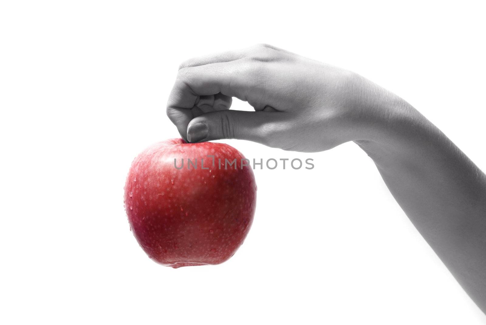 Tasty sweet apple in graceful woman's hand     