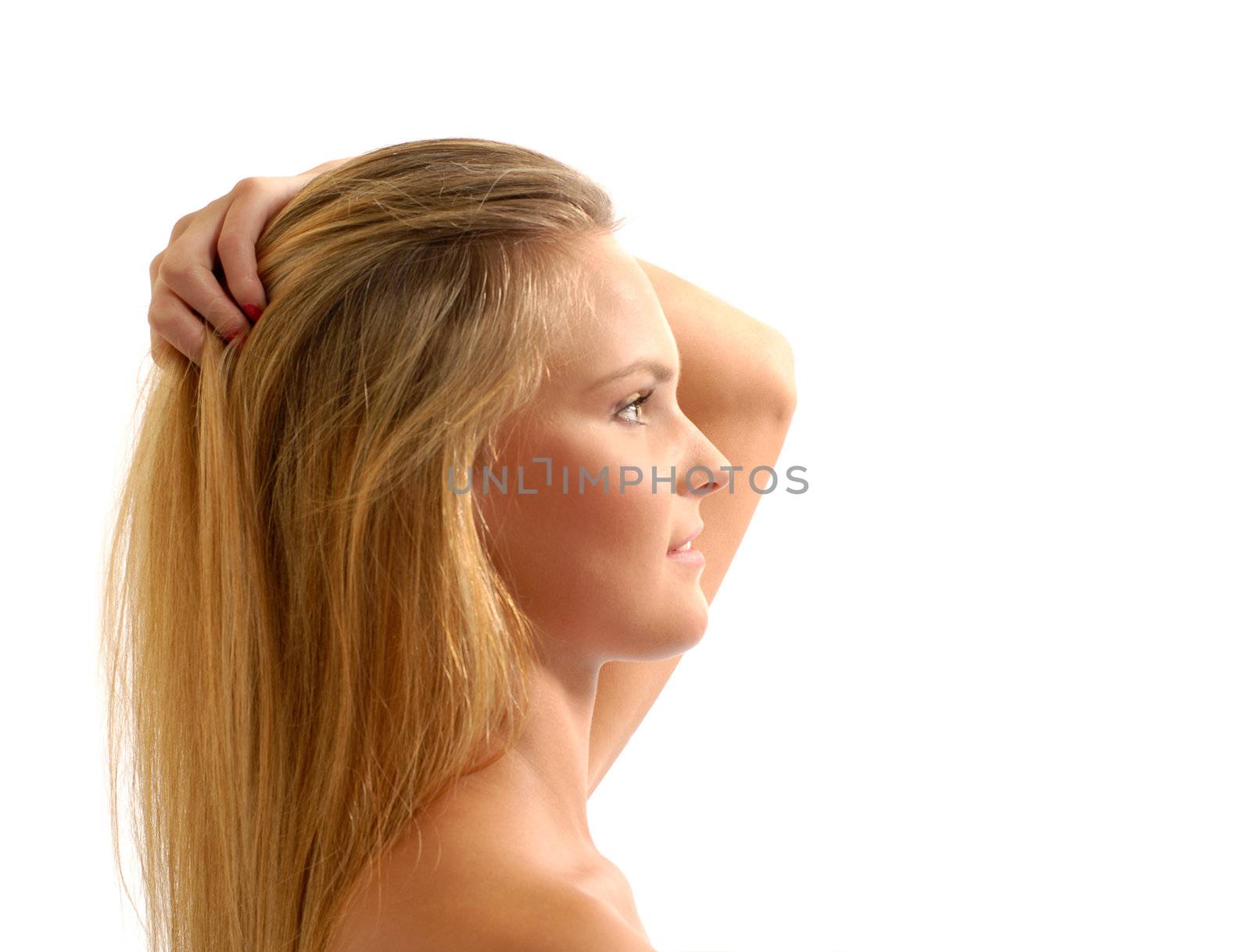 Attractive blond over white background