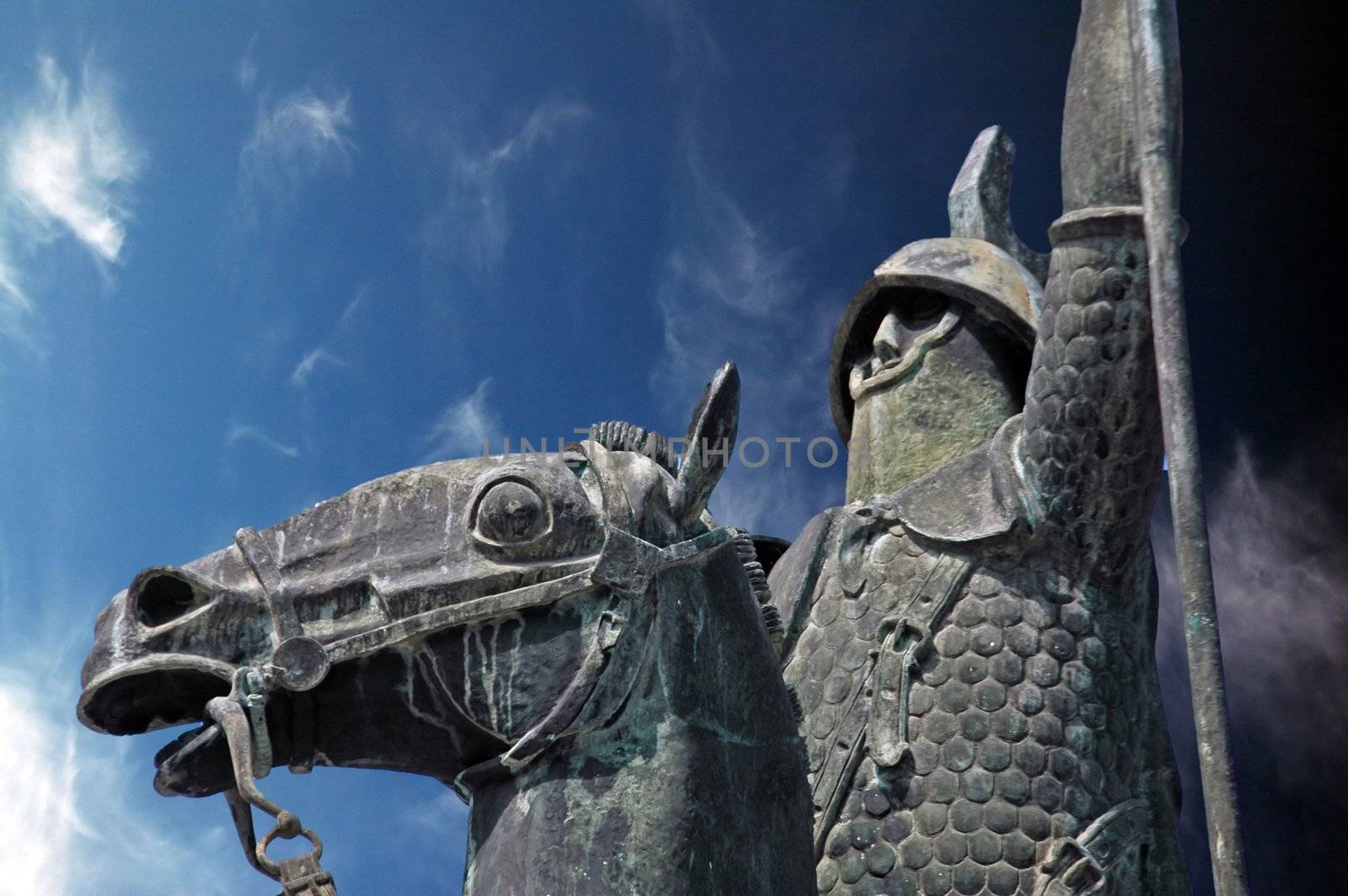 knight and horse statue in blue sky